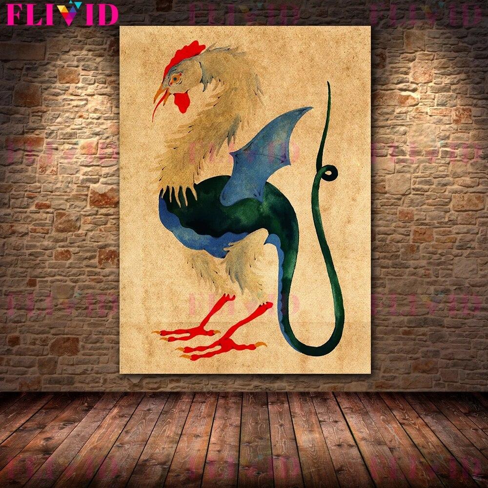 Таинственные существа мифологии, винтажная настенная живопись на холсте, легендарные волшебные существа, художественный плакат с принтом, домашний декор без рамки