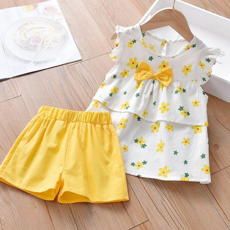 Летний повседневный комплект из двух предметов для девочек, новый универсальный комплект верхней одежды для детей от 1 до 5 лет, комплект с шортами