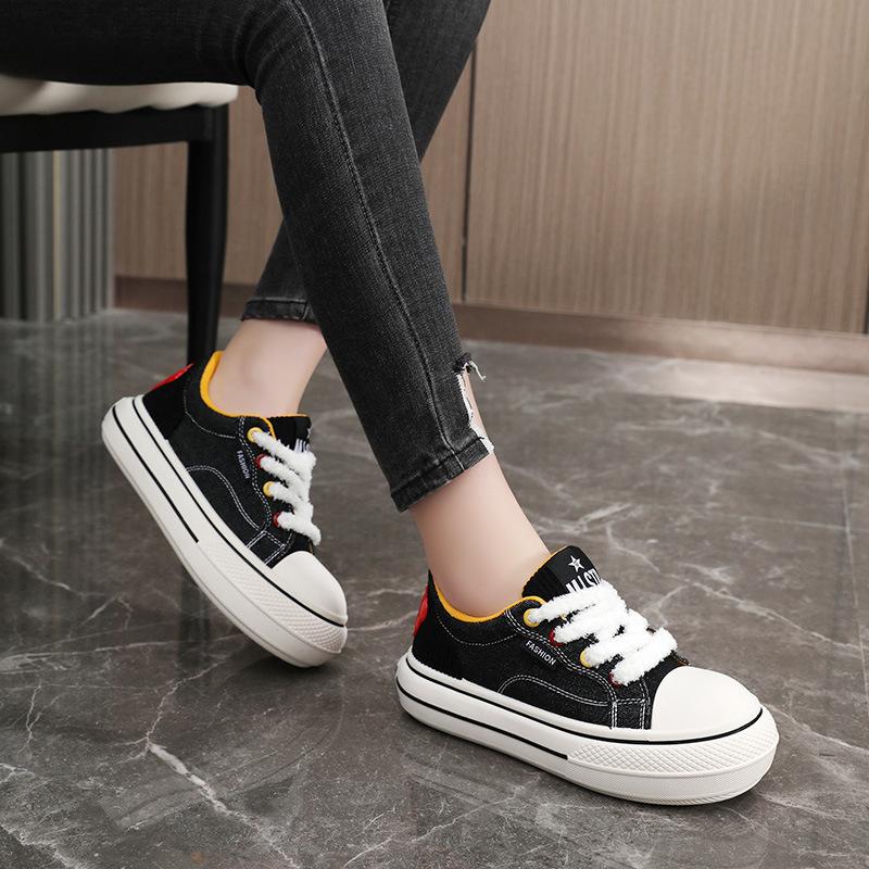 Новая дышащая женская обувь, парусиновая обувь с круглым носком, износостойкая и универсальная корейская повседневная обувь увеличенной высоты