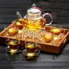 All Ready Elegant Glass Tea Set Borosilicate Glass Teapot With Cups Bamboo Tea Tray Tea SetKettle Warmer Glass Teapot Giftset