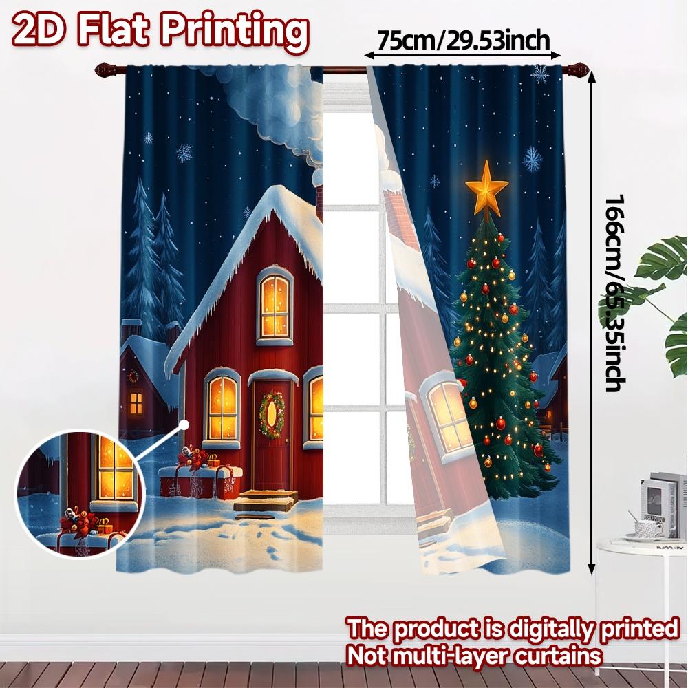 2pcs,Curtains Christmas Cabin Snowman Tree (3) Popular Print Curtains Versatile Fabric Curtains Decorations For Home Use for