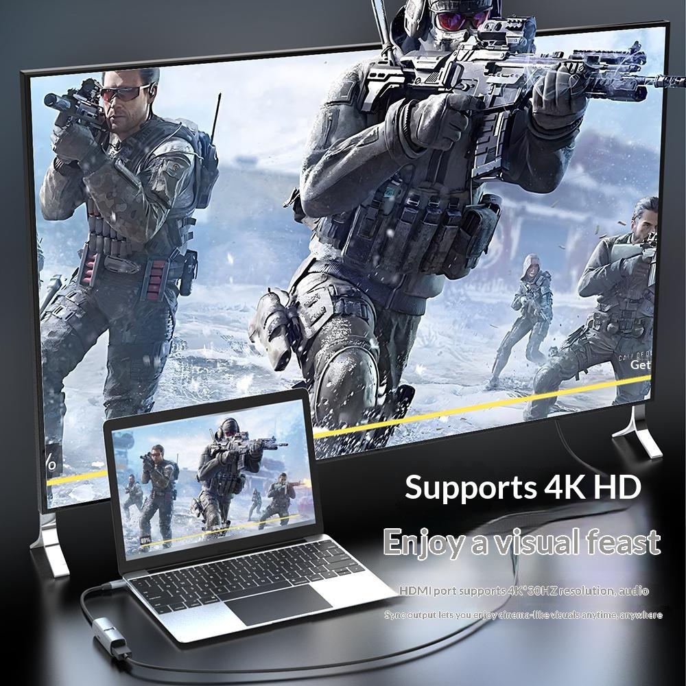 Type C to HD Converter 100W 4K 3 in 1 USB 3.0 Hub Adapter Portable Fast Charging for TV / Monitor Screen Mirroring