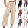 Ayollar uchun 9-pantalon Kundalik Keng Yuqori Bel Paxta Zig'ir Keng Oyoqli Uzun Cho'ntakli Shim