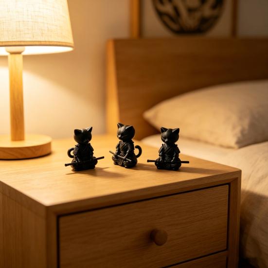 3D-печатная фигурка кота-самурая, держащего длинный меч, статуэтка черного кота, мультяшное животное, украшение для дома и офиса, подарки для любителей кошек