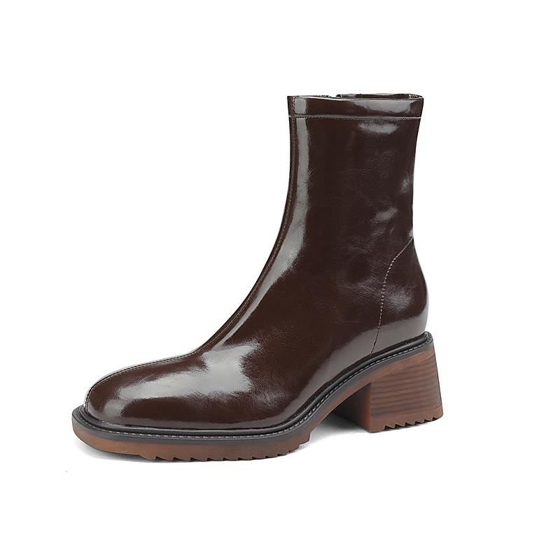 2024 Новые зимние женские сапоги с круглым носком, массивные сапоги из спилковой кожи и шерсти, модные зимние сапоги 2024 года, теплые сапоги, черная женская обувь