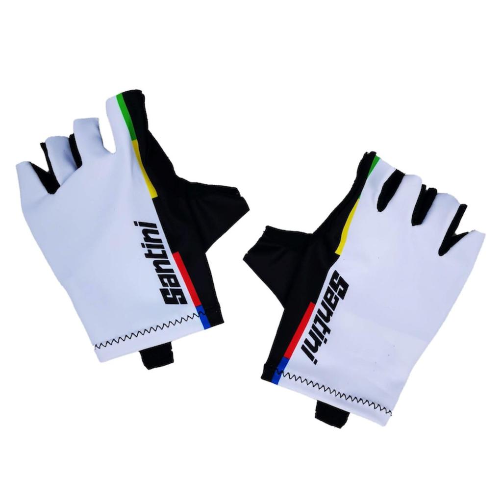 Santini Rainbow Gloves White – Official Fan Line Rainbow Gloves, Fan Line, White, Size XS