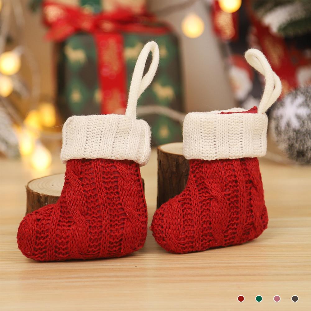 Christmas Sock Outfit Knitted Sock Red Green Xmas Tree Hanging Home Party Table Decoration Christmas Decor