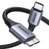 Кабель Ugreen US565 1 м USB-C на Micro USB-B 3.0, передача данных 5 Гбит/с, быстрая зарядка 3 А, элегантный серый