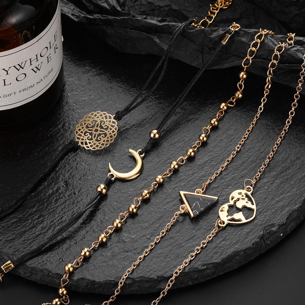 Европейский и американский стиль Черный бирюзовый треугольник Луна Набор браслетов - 5 штук