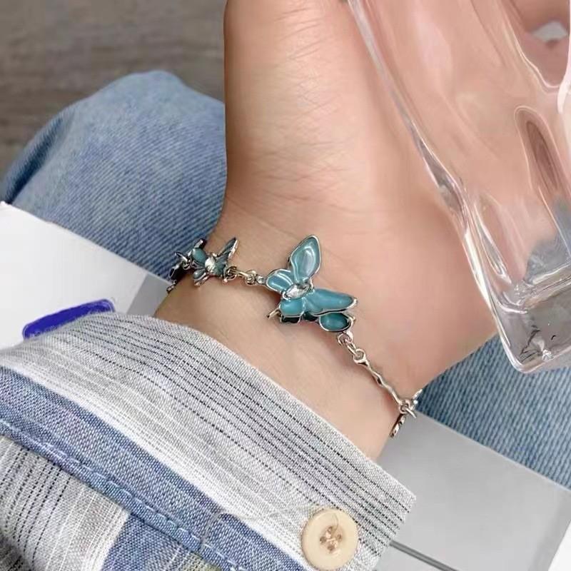 Stylish Alloy Plated Blue Butterfly Womens Bracelet Chic Summer Accessory