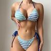 Сексуальный купальник-бикини из двух частей с треугольным верхом и завязками, градиентной расцветки P021