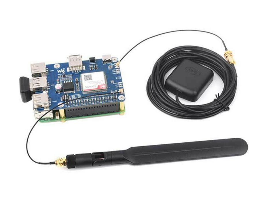 Raspberry Pi LTE-4G Cat-1 SIM7670G GNSS/USB HUB Expansion Board with 3 USB 2.0 Ports