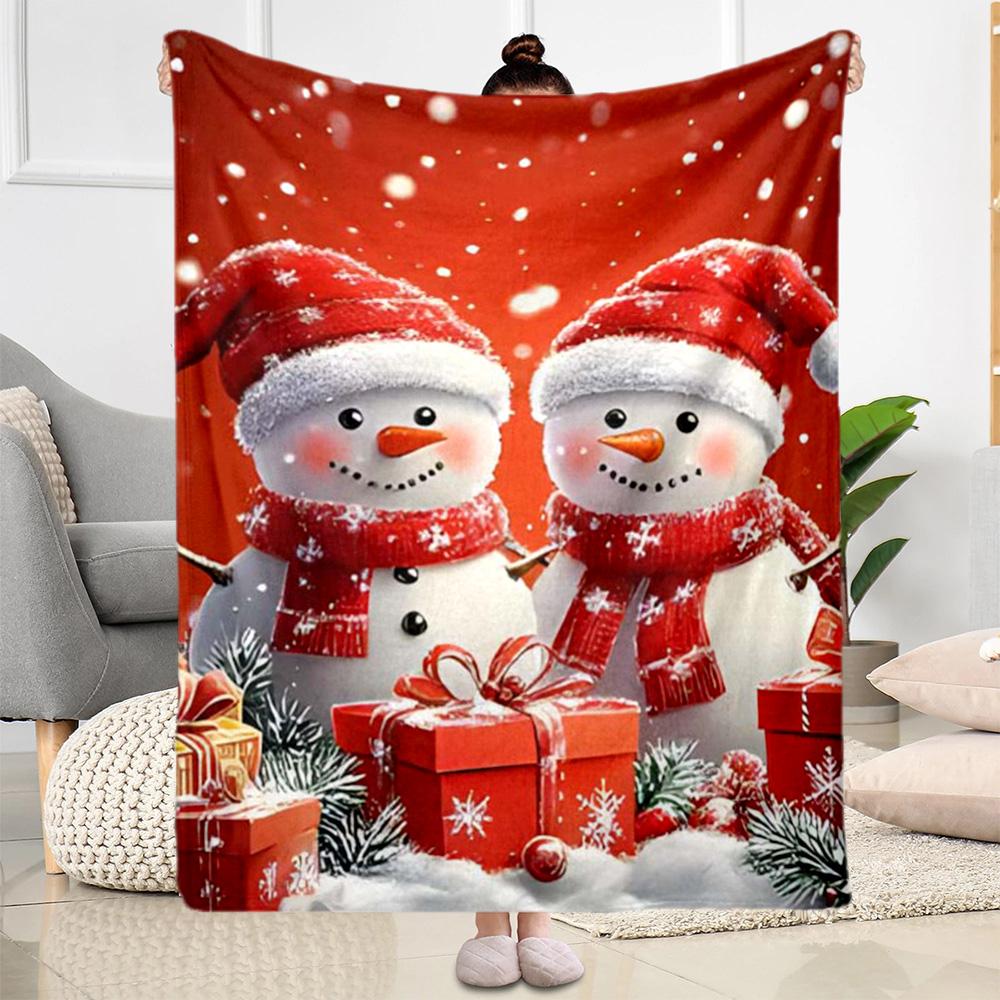 Christmas Snowman And Bear Flannel Blanket,Lightweight,Office Blanket,Sofa Blanket,Comfortable Blanket