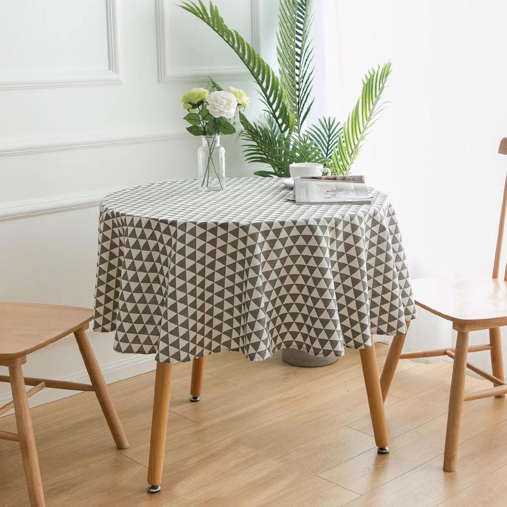 Bohemian Blue Geometric Print Tablecloth with Mediterranean Style Napkins - Cotton Linen for Coffee Table