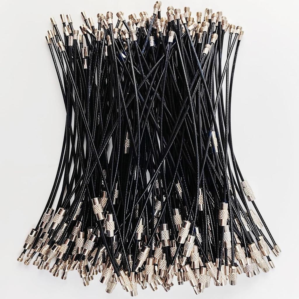 50 шт. Черный трос из нержавеющей стали для ключей, Кольца для ключей, Сверхпрочные петли для багажных бирок, Фиксаторы бирок 1,5 мм с закручивающимся бочонком (Длинна кабеля: 5,9 дюйма)