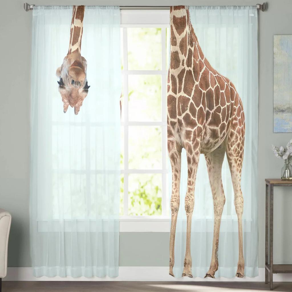 Animal Giraffe Probe Window Treatment Tulle Modern Sheer Curtains for Kitchen Living Room the Bedroom Curtains Decoration