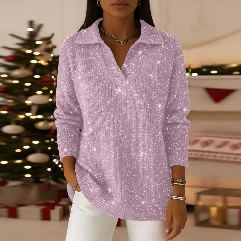 Женский повседневный и модный трикотажный топ-свитер с длинными рукавами и однотонной расцветкой