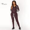 2 Pcs/Set Women Hoodie Pants Suit Hooded Long Sleeves Solid Color Zip-up Coat Elastic High Waist Ankle-banded Trousers Sport Fall Winter Tracksuit