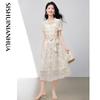 Sishui Nianhua Women's Elegant Short Sleeve Midi Dress L22064L1