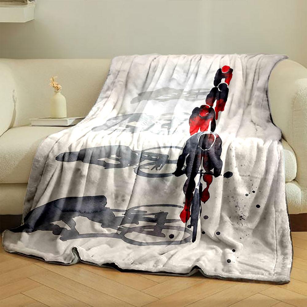 Retro Watercolor Cyclists Silhouette Multicolor Plush Blanket, Cuddly Soft Blanket for Night and Day, Warm Plush Blanket for Home Comfort