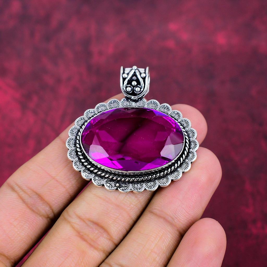 Подвеска из стерлингового серебра 925 пробы с розовым аметистом, ювелирное украшение из драгоценных камней ручной работы, на День памяти