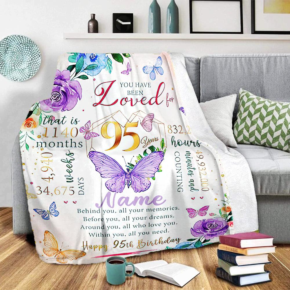 Happy 95th Birthday Customize Your Name Blanket Lightweight Customizable Blanket Warmthful Decor Perfect for Office Office Chair Bed Bedding