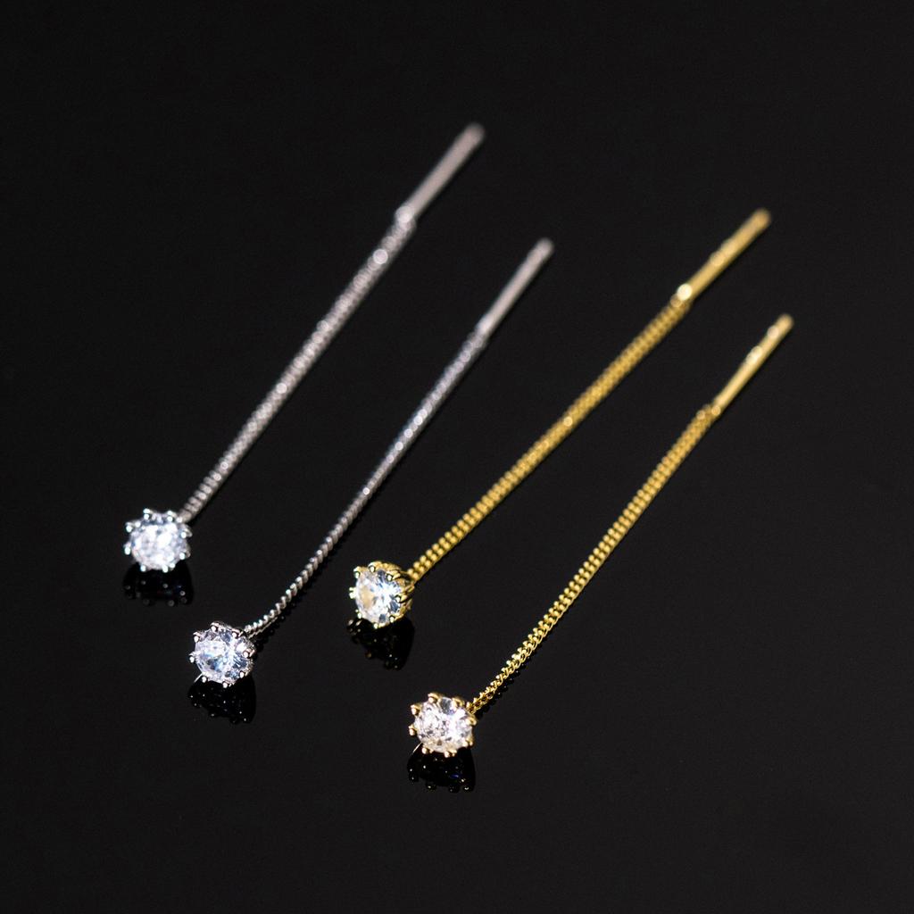 Fashion Jewelry 925 Sterling Silver Long Earring Single Zircon Long Tassel Chain Gold Plated Ear Wire Earrings for Women