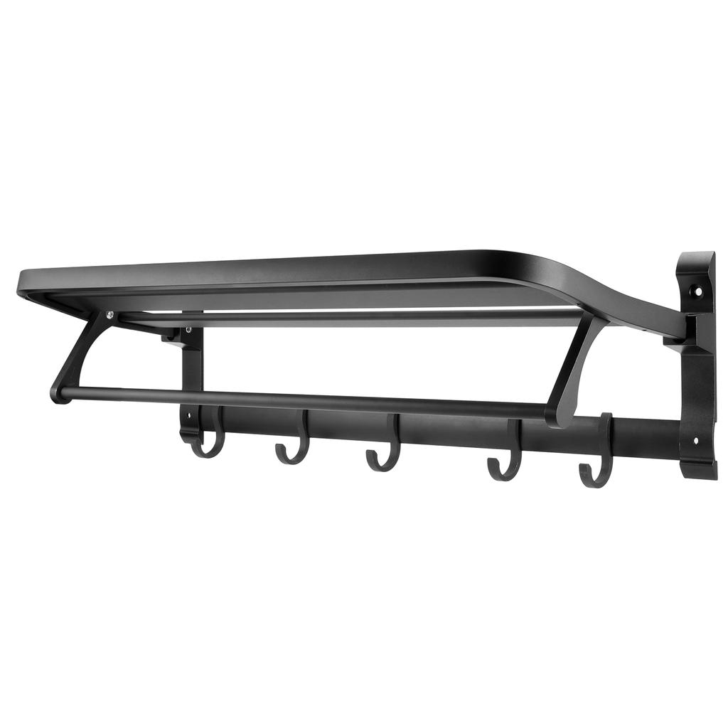 Wall Mounted Space Aluminum Towel Rack Holder Folding Storage Shelf for Bathroom Toilet Black