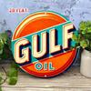 Винтажная металлическая жестяная табличка Круглая бренд Gulf Oil Настенное искусство Декор гаража кафе