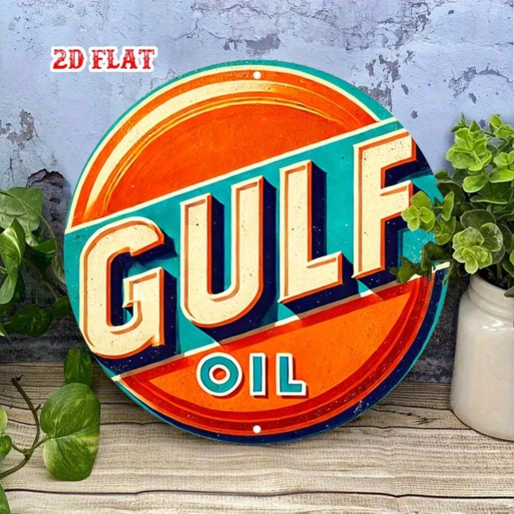 Винтажная металлическая жестяная табличка Круглая бренд Gulf Oil Настенное искусство Декор гаража кафе