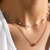 Imitation Pearl Love Pendant Necklace Versatile Clavicle Chain Women'S Vintage Double Layer Stacked Necklace