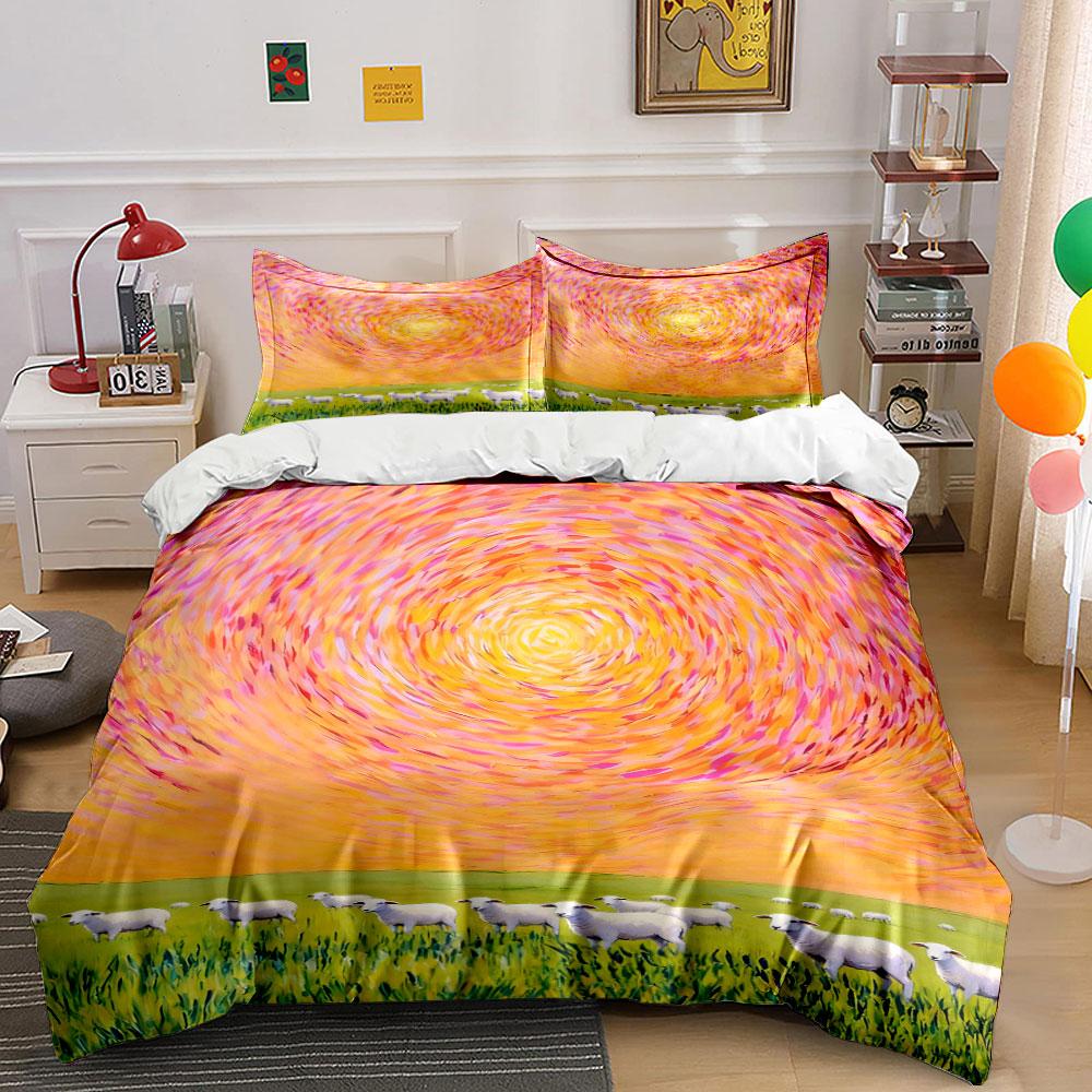 Swirling sunset with sheep. Bedding sets Duvet cover sets Duvet covers Pillowcases(1 * Duvet Cover 2 * Pillowcases without duvet insert)