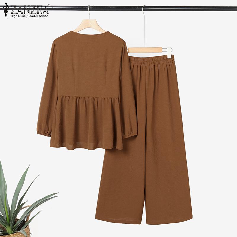 ZANZEA Женский повседневный костюм из двух частей с длинным рукавом и брюками