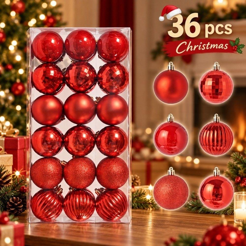 36pcs Christmas Ball Ornaments Round Shape Navidad Hanging Charm New Xmas Tree Topper  Party  Decor
