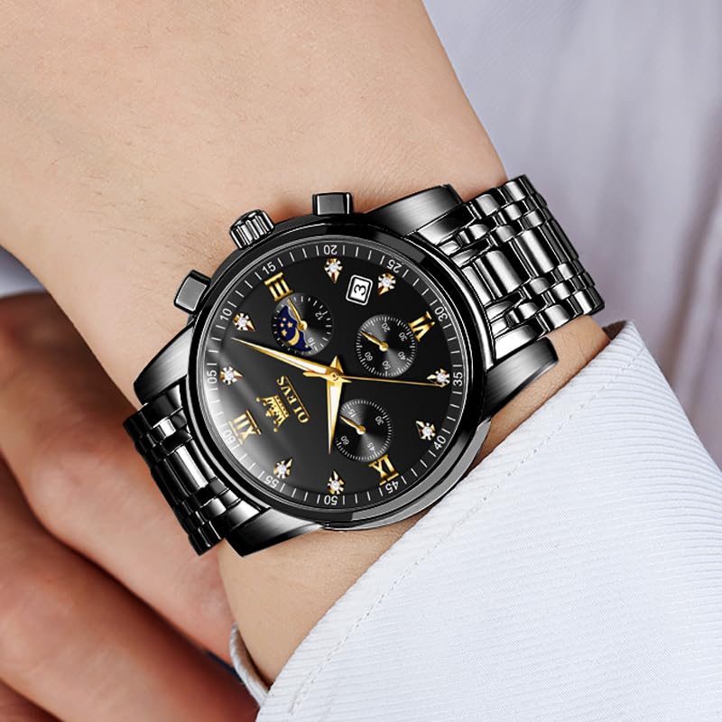 Watch Stylish Chronograph Arm Watch Business Quartz Stainless Steel Band Sapphire Glass Waterproof Luminous Blue Watch for Men Men Watch Best Gift
