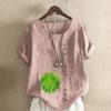 Women's Fashion Round Neck Short Sleeve T-shirt Casual Cotton Linen Graphic Shirt Leisure Green Leaf Prined Summer Blouse Tops