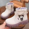 Девичьи принцессные мультяшные ботинки на флисовой подкладке для осени/зимы - Новая модель 2025 года, короткие ботинки