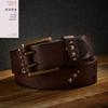Retro Trend Personalized Double Copper Buckle Belt Men's Genuine Leather Handmade First Layer Cowhide Men's Jeans Belt