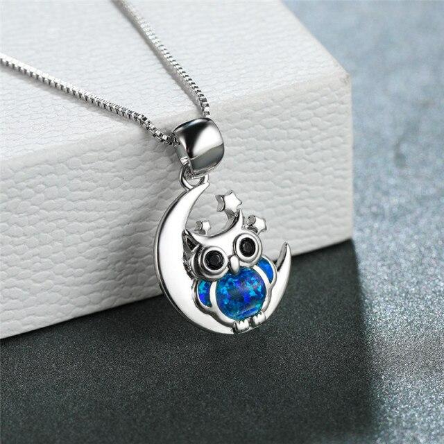Blue Fire Opal Adorable Owl Pendant Necklaces Classic Vintage Women Chic Stylish Animal Jewelry Tone Birthstone Pendant Necklace Bridal