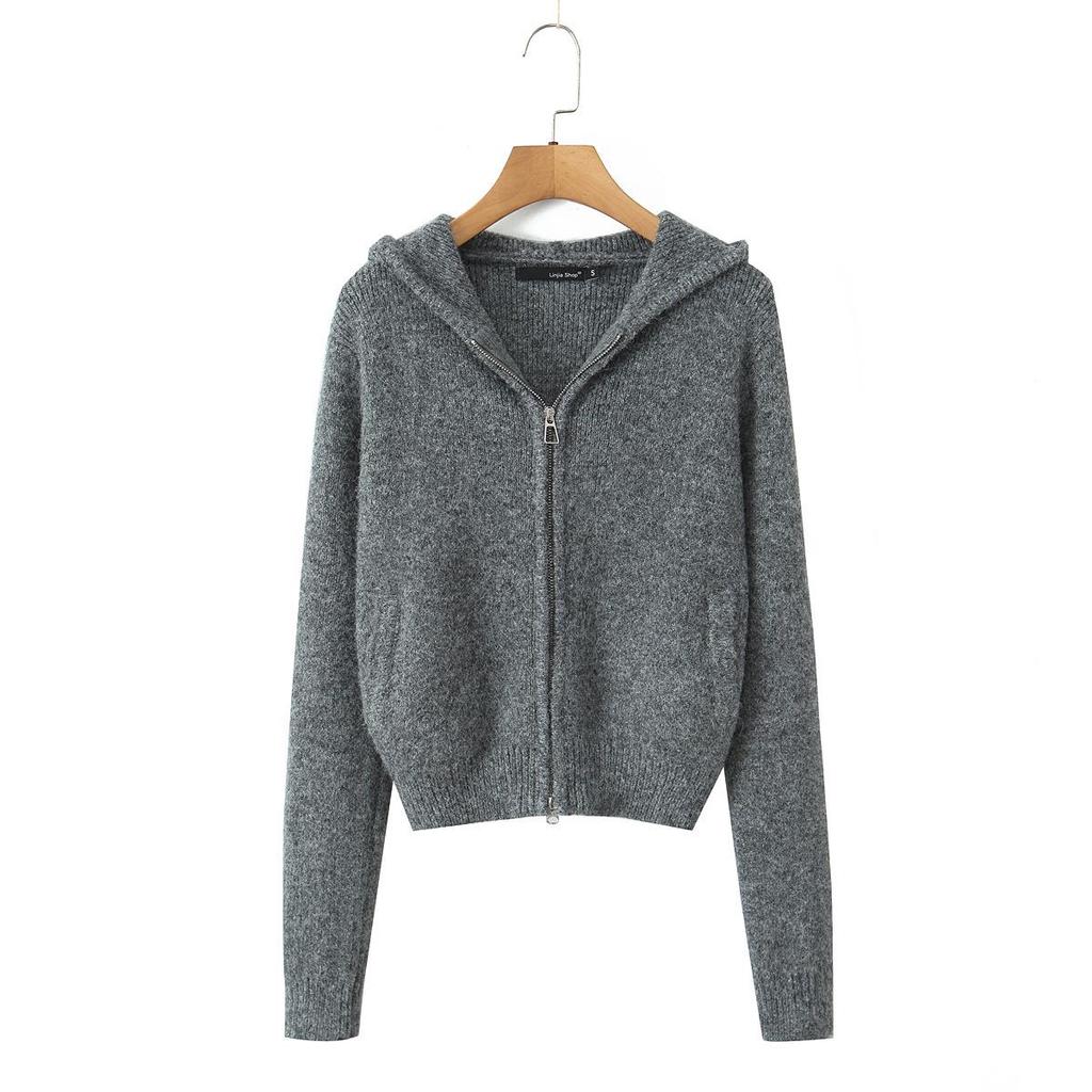 Европейско-американский осенний ретро французский кардиган с капюшоном и комплект юбки-полусолнца