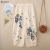 ZANZEA Women Casual Elastic Waist Loose Print Pants