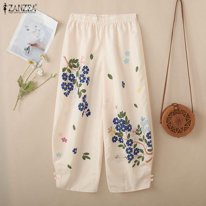 ZANZEA Women Casual Elastic Waist Loose Print Pants