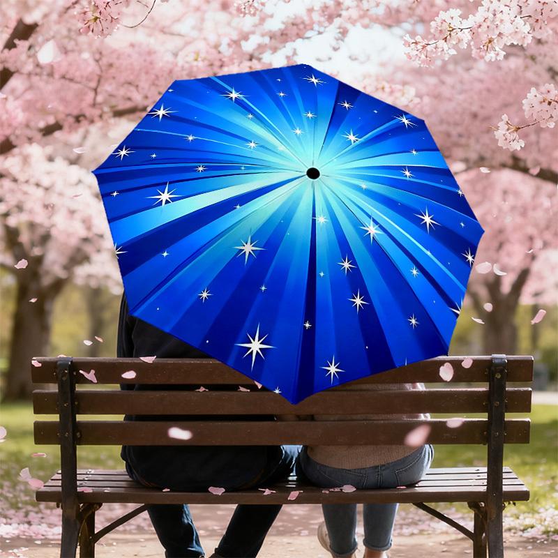 1PC Blue Stars Umbrella-8-Rib Reinforced, Automatic Open, Lightweight & Durable, Cute Fashion Accessory for Outdoor-W114
