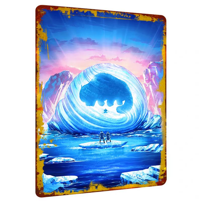 Enchanted Ice Beast and Travelers Fantasy Landscape Metal Wall Art Home Decorative Painting