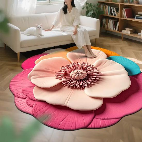 3D Цветочный коврик для пола Абсорбирующий коврик для ванной Реалистичный цветочный ковер с нескользящей основой для ванной комнаты, гостиной, спальни, прихожей