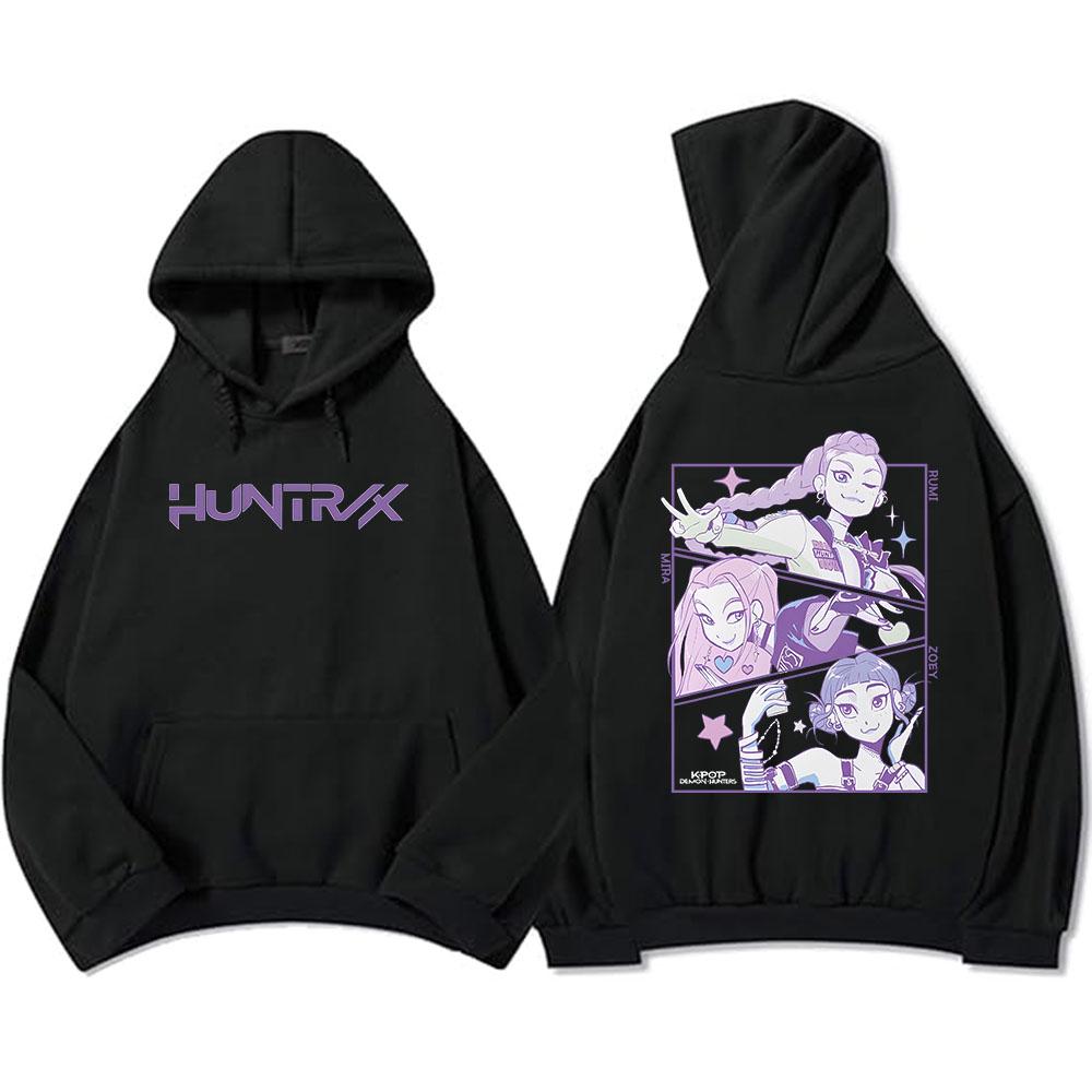 Men Women KPop Demon Hunters Graphic Hoodies Sweatshirts Fleece Warm Hooded Pullovers Long Sleeves Fleece Oversized Street Wear