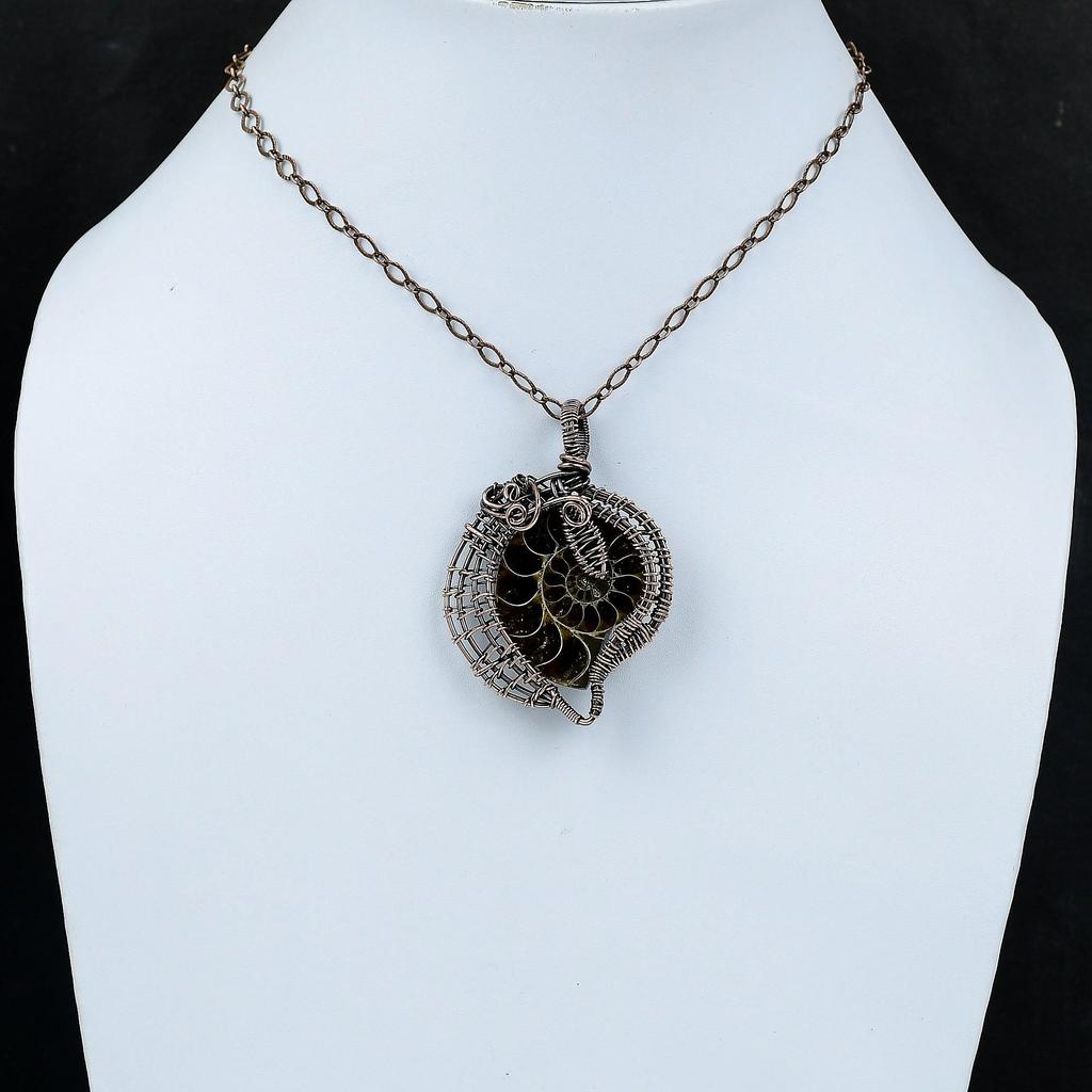 Подвеска из окаменелости аммонита, обернутая медной проволокой, драгоценный камень, кулон ручной работы, уникальный стиль, ювелирное изделие, обернутое медной проволокой, кулон в подарок для матери