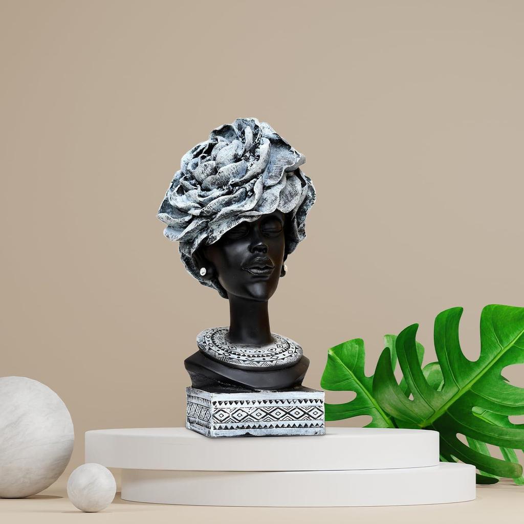 Graceful Afro-Inspired Woman Figurine | A Celebration of Culture & Beauty | Elevate Your Décor with Timeless Elegance – Pack of 1, Black & Grey