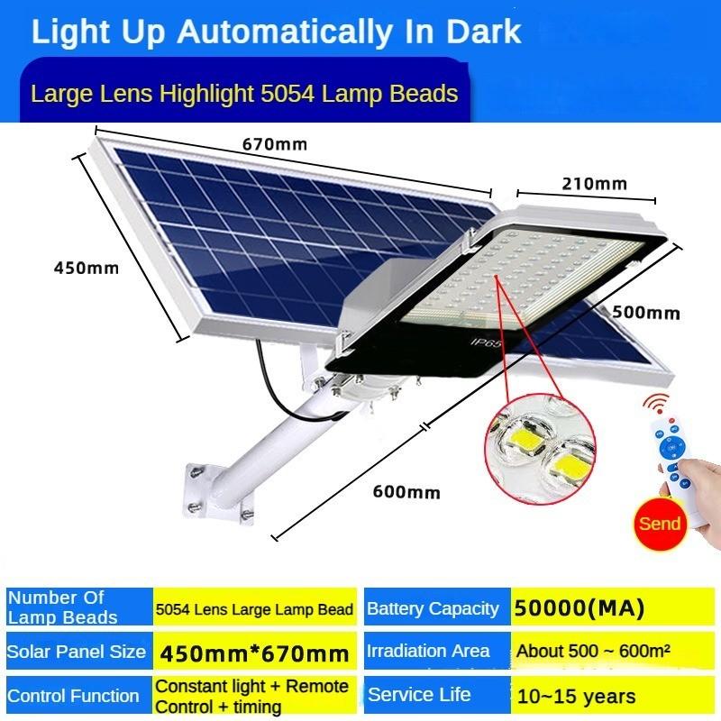Интеллектуальный светодиодный индукционный светильник для двора, уличные фонари на солнечных батареях, литий-железо-фосфатный аккумулятор, водонепроницаемый инженерный светильник