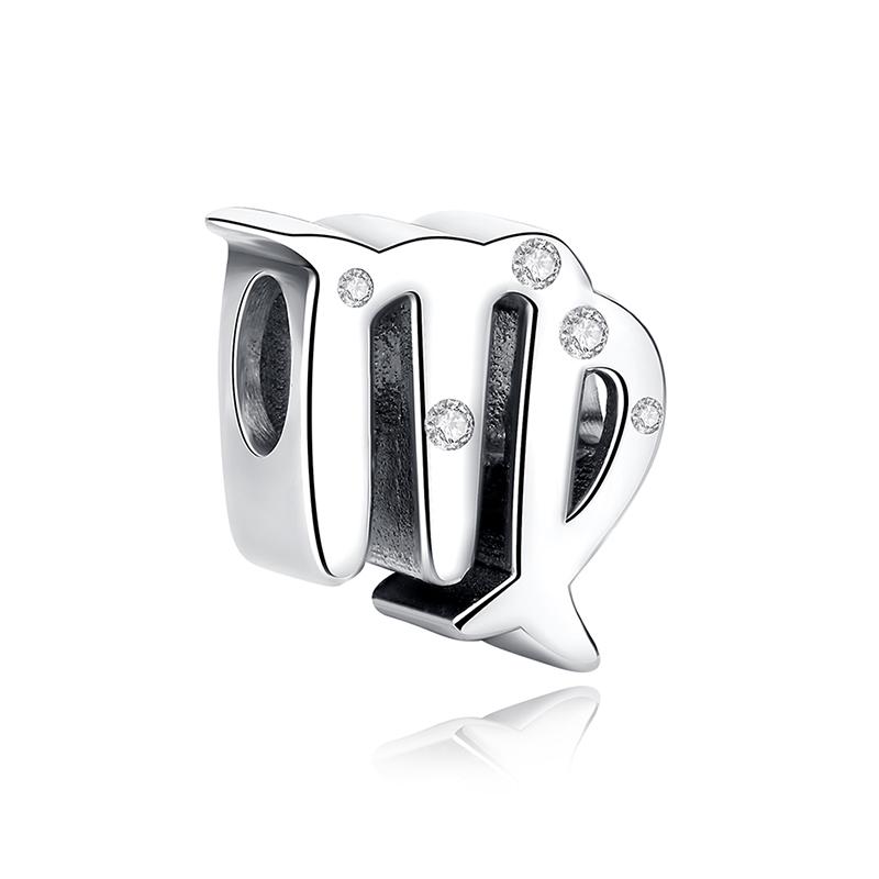 Original 925 Silver Charms Beads 12 Zodiac A-Z Letters Virgo Aries Fit Pan Bracelets Necklaces Jewelry For Women